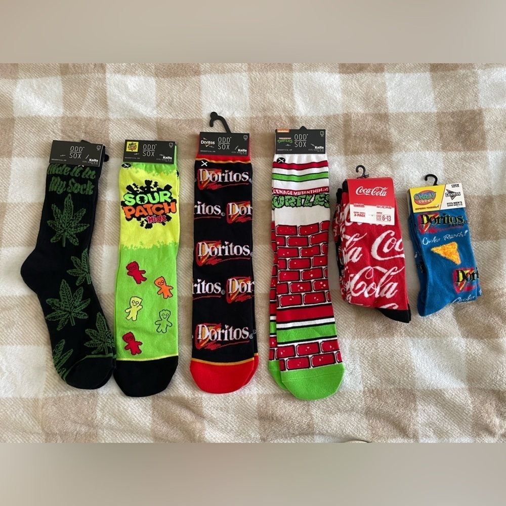Bundle of 8 pairs of Mens Graphic Socks Collection Odd Sox/Crazy Socks/Coca Cola